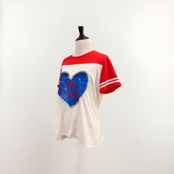 Chicago Cubs Top Women’s Plus Size 20 1X/2X Flip Sequin Heart Logo Tee T-Shirt - Picture 2 of 11